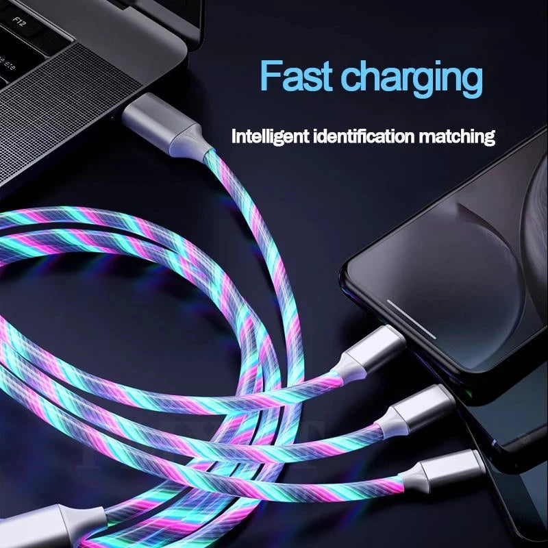 3 in 1 LED Charging Cable 3A Micro USB C Typei - PIXONIXSTORE