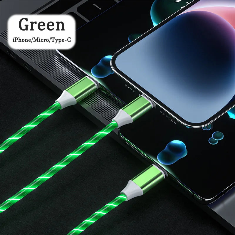 3 in 1 LED Charging Cable 3A Micro USB C Typei - PIXONIXSTORE