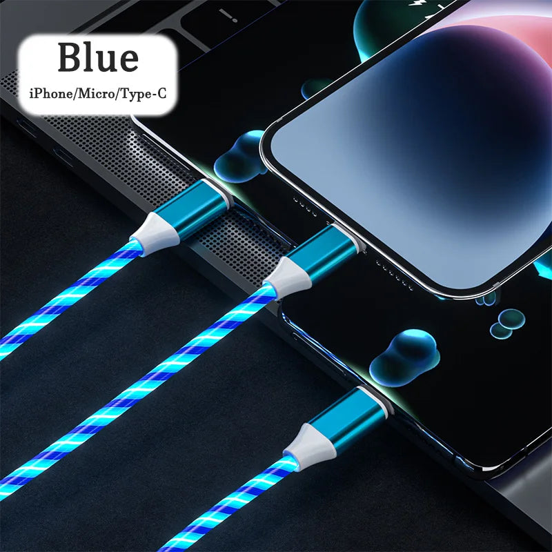 3 in 1 LED Charging Cable 3A Micro USB C Typei - PIXONIXSTORE