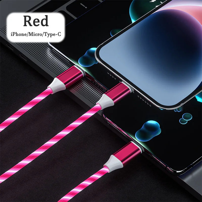 3 in 1 LED Charging Cable 3A Micro USB C Typei - PIXONIXSTORE