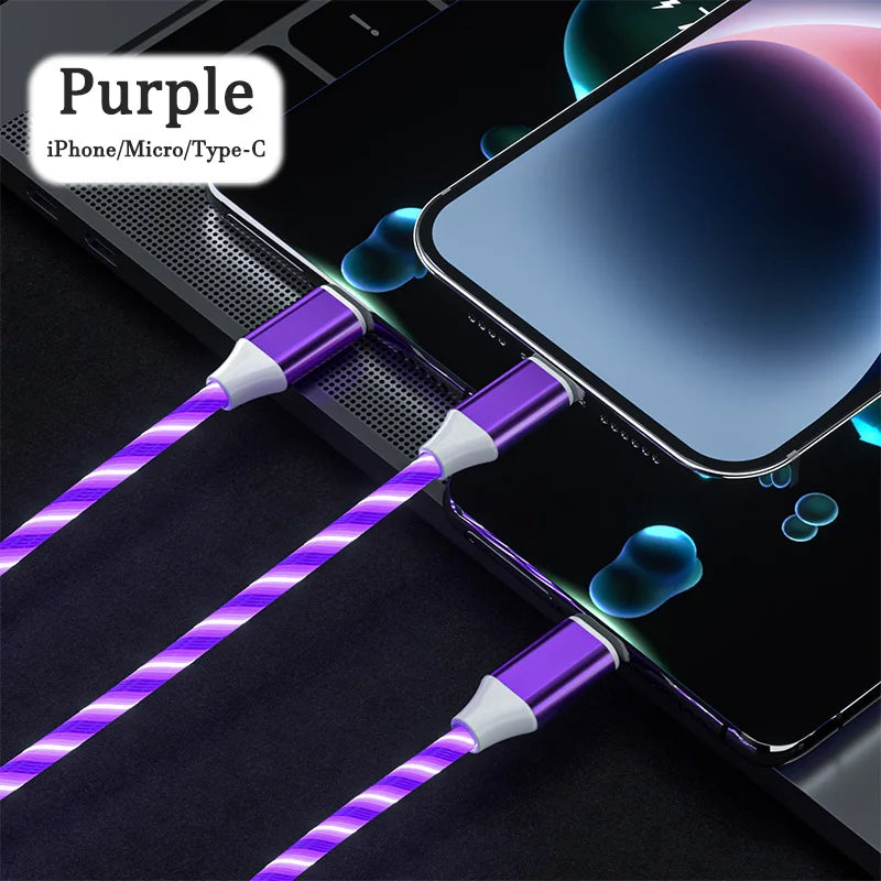 3 in 1 LED Charging Cable 3A Micro USB C Typei - PIXONIXSTORE