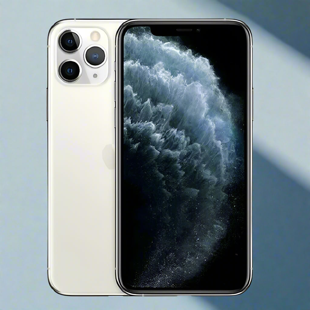 Smartphone with a white back and black front display on a white background
