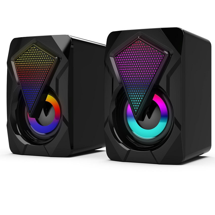 Black RGB speakers on a white background