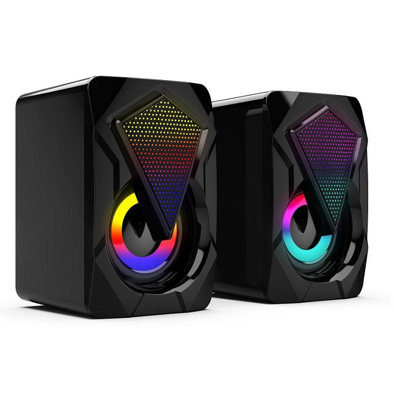 Black RGB speakers on a white background