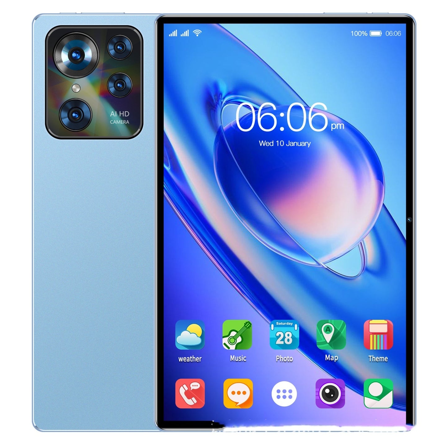 Smartphone with app icons on the screen against a white background