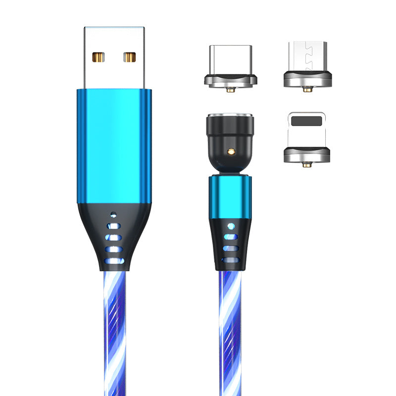 Blue USB cable with multiple connectors on a white background